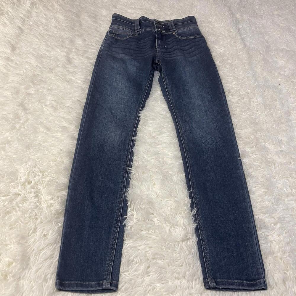 KanCan Jeans Womens 3/25 Blue Skinny Stretch Denim 3 button up zip